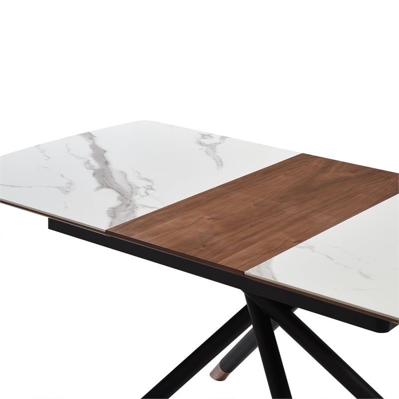 Armen Living Alora Wood & Ceramic Extendable Dining Table in Walnut/Light Gray