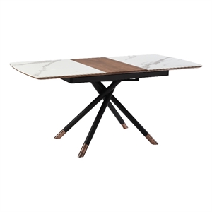 Armen Living Alora Wood & Ceramic Extendable Dining Table in Walnut/Light Gray