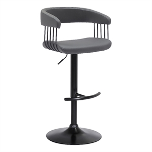 Armen Living Calista 33&quot Adjustable Faux Leather & Metal Bar Stool in Gray/Black