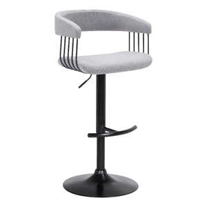 Armen Living Calista 33&quot Adjustable Fabric & Metal Bar Stool in Gray/Black