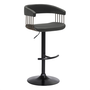 Armen Living Calista 33&quot Adjustable Faux Leather & Metal Bar Stool in Black