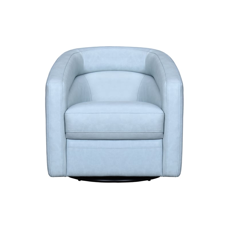 Armen Living Desi Upholstered Leather Swivel Accent Chair in Sky Blue