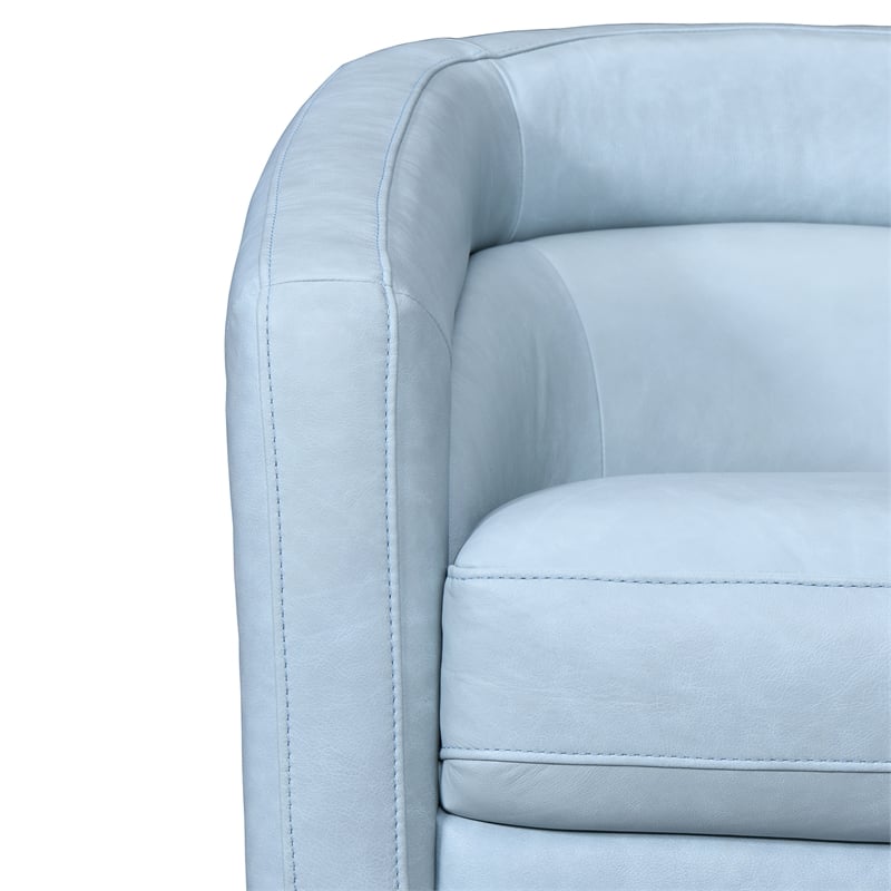 Armen Living Desi Upholstered Leather Swivel Accent Chair in Sky Blue