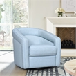 Armen Living Desi Upholstered Leather Swivel Accent Chair in Sky Blue