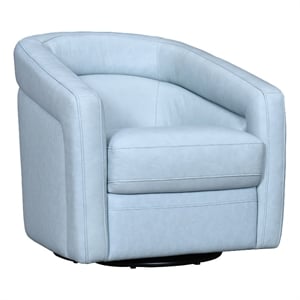 Armen Living Desi Upholstered Leather Swivel Accent Chair in Sky Blue