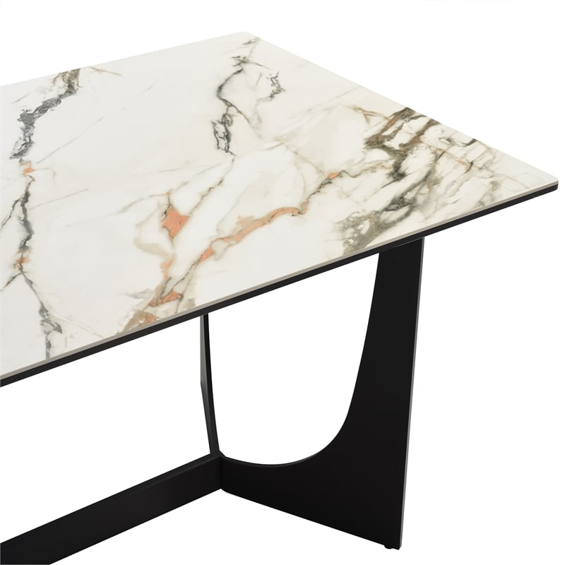 Armen Living Esme Rectangular Stone and Metal Dining Table in Gray