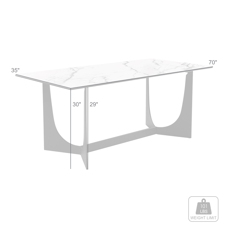 Armen Living Esme Rectangular Stone and Metal Dining Table in Gray