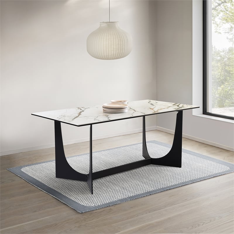 Armen Living Esme Rectangular Stone and Metal Dining Table in Gray