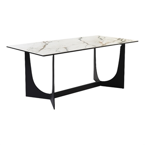 Armen Living Esme Rectangular Stone and Metal Dining Table in Gray