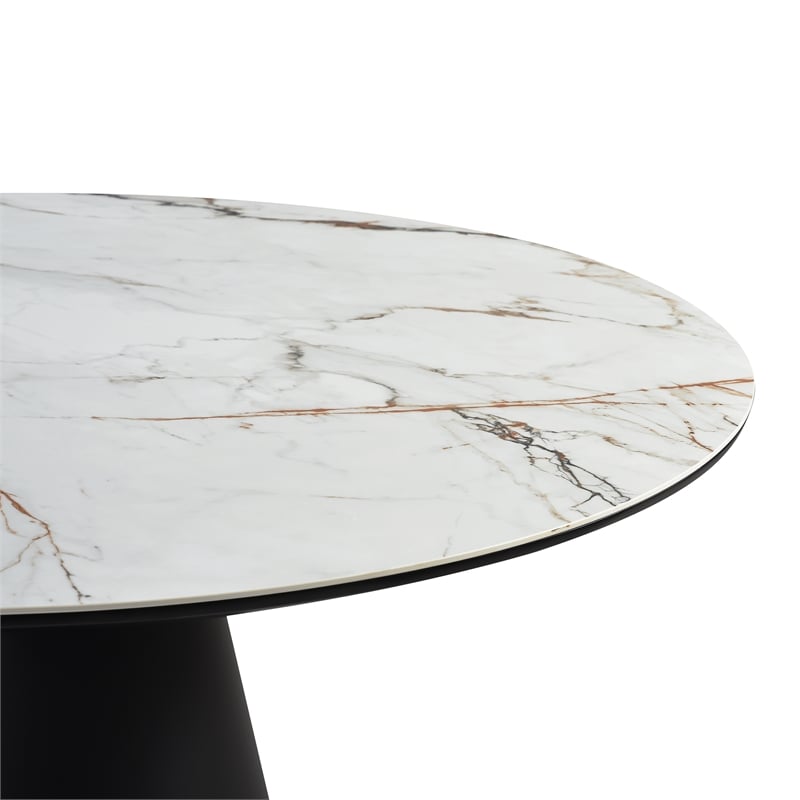 Armen Living Knox Round Stone & Metal Dining Table in Gray/Black