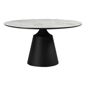 Armen Living Knox Round Stone & Metal Dining Table in Gray/Black