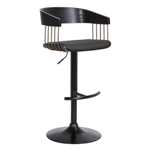 Armen Living Larisa 33&quot Adjustable Faux Leather & Wood Bar Stool in Black