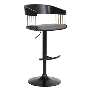 Armen Living Larisa 33&quot Adjustable Faux Leather & Wood Bar Stool in Gray