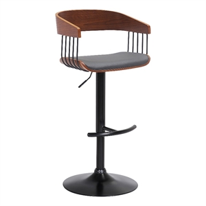 Armen Living Larisa 33&quot Adjustable Faux Leather & Wood Bar Stool in Gray/Walnut