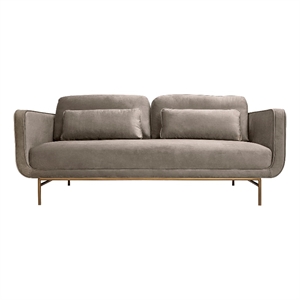 Armen Living Lilou 77&quot Velvet & Metal Sofa in Fossil Gray/Antique Brass