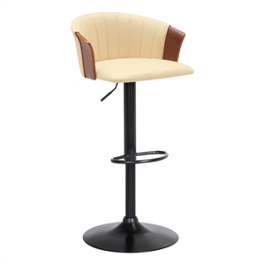 Armen Living Lydia 33&quot Adjustable Wood & Faux Leather Bar Stool in Walnut/Cream