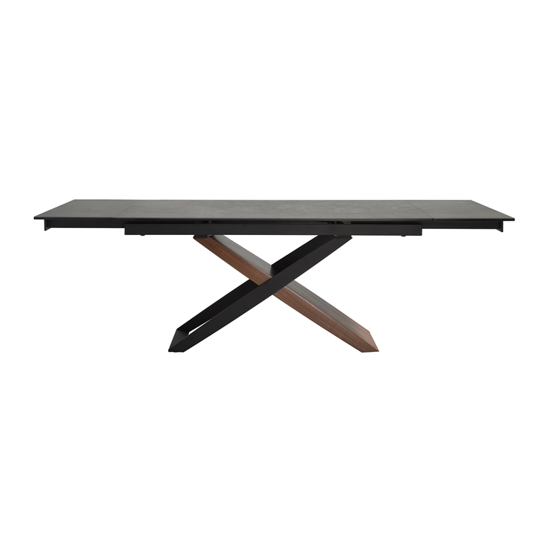 Armen Living Milena Stone and Wood Extendable Dining Table in Gray