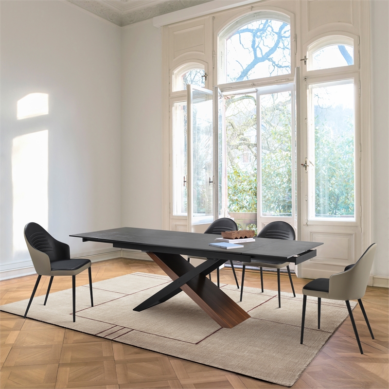 Armen Living Milena Stone and Wood Extendable Dining Table in Gray