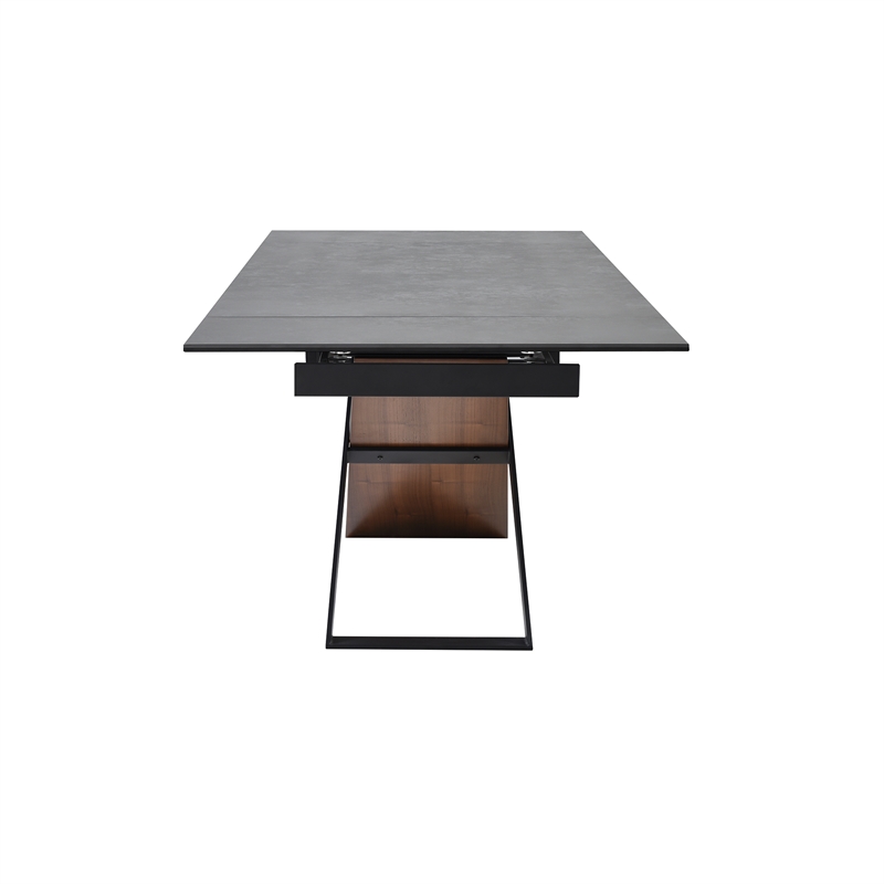 Armen Living Milena Stone and Wood Extendable Dining Table in Gray