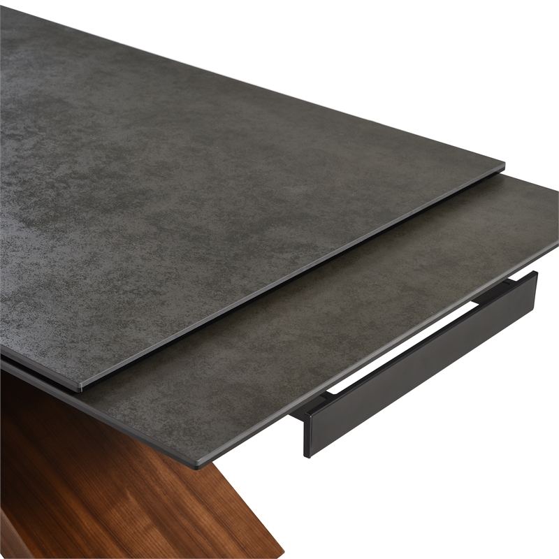 Armen Living Milena Stone and Wood Extendable Dining Table in Gray