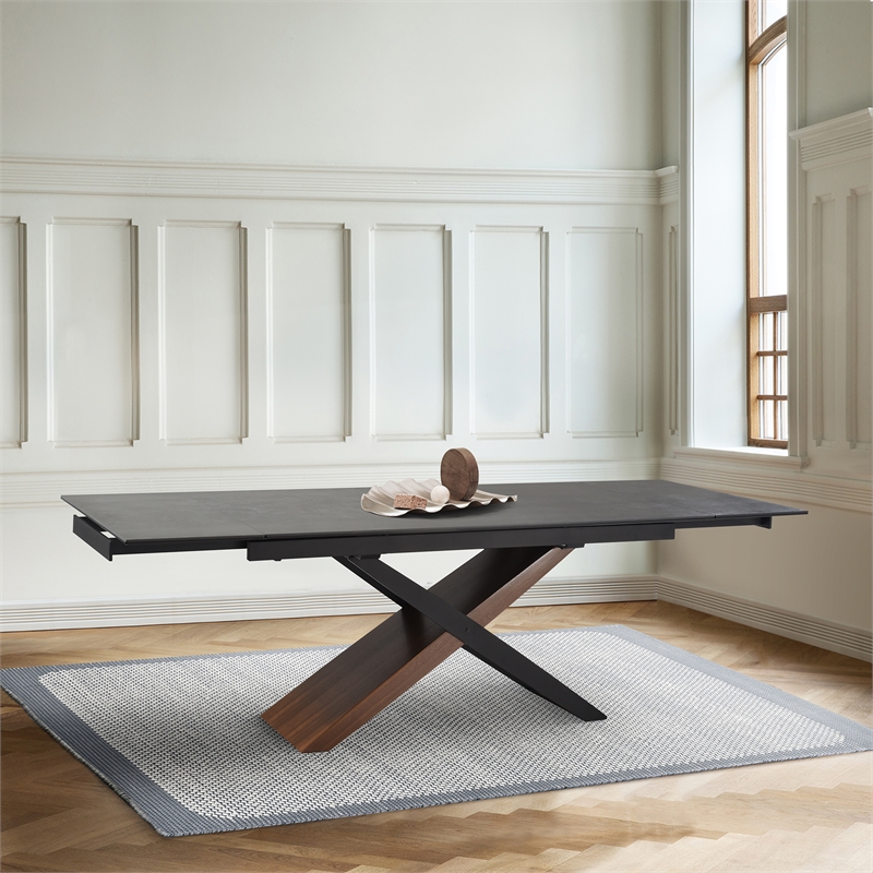 Armen Living Milena Stone and Wood Extendable Dining Table in Gray