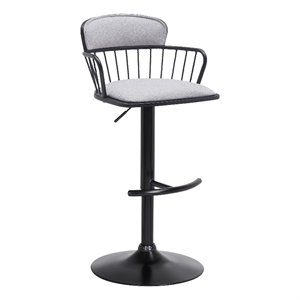 Armen Living Nash 33&quot Adjustable Wood & Fabric Bar Stool in Black/Light Gray