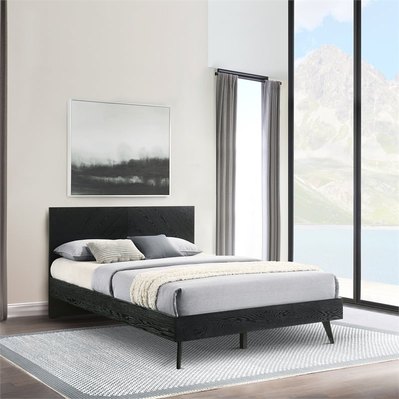 Petra Queen Platform Wood Bed Frame in Black Finish