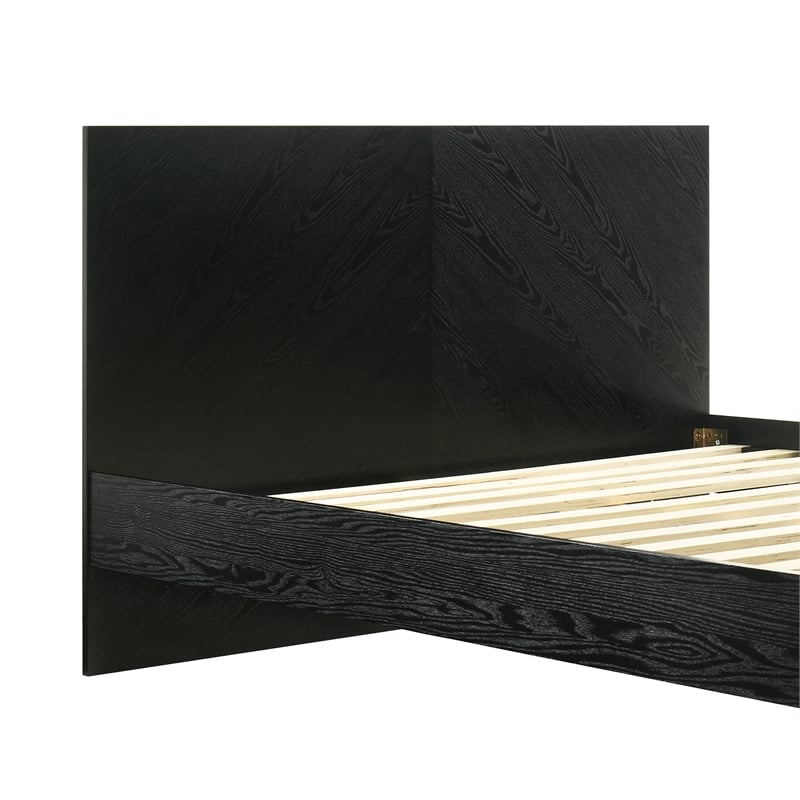 Petra Queen Platform Wood Bed Frame in Black Finish
