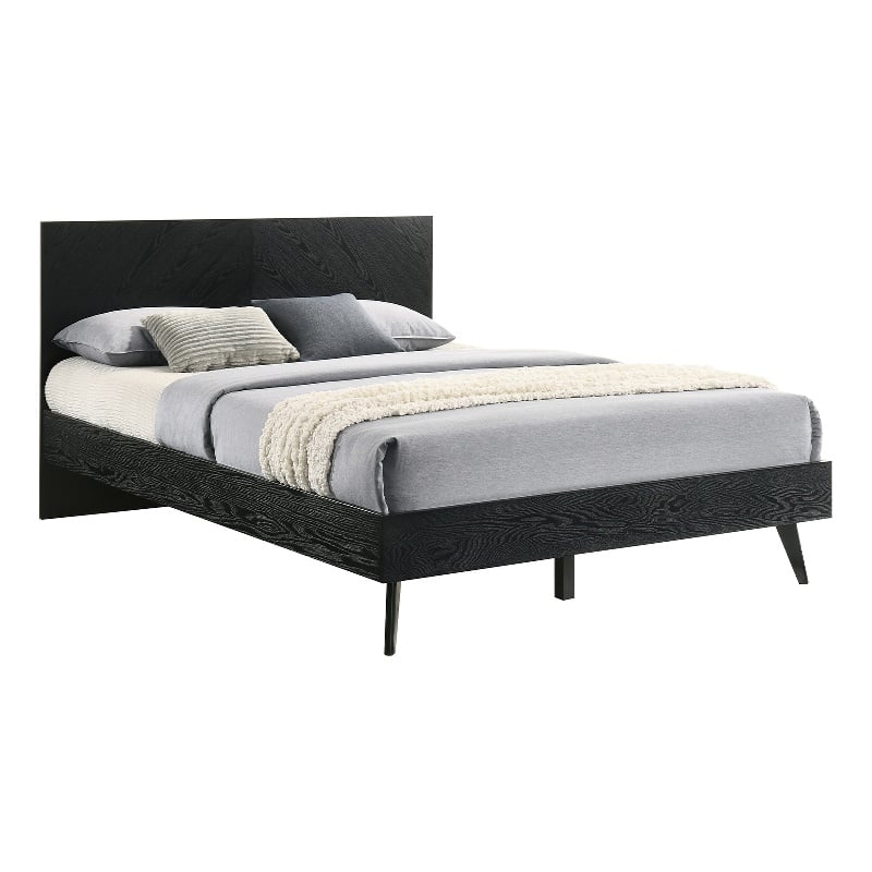 Petra Queen Platform Wood Bed Frame in Black Finish