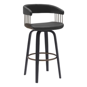 Armen Living Topanga 26&quot Wood & Faux Leather Counter Stool in Black
