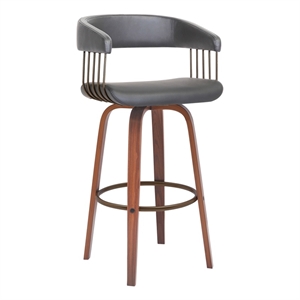 Armen Living Topanga 26&quot Wood & Faux Leather Counter Stool in Walnut/Gray