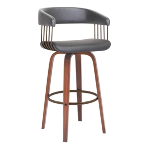 Armen Living Topanga 30.5&quot Wood & Faux Leather Bar Stool in Walnut/Gray