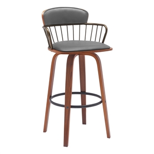 Armen Living Willow 25.5&quot Wood & Faux Leather Counter Stool in Walnut/Gray