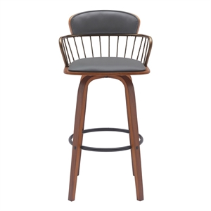 Armen Living Willow 30&quot Wood & Faux Leather Bar Stool in Walnut/Gray