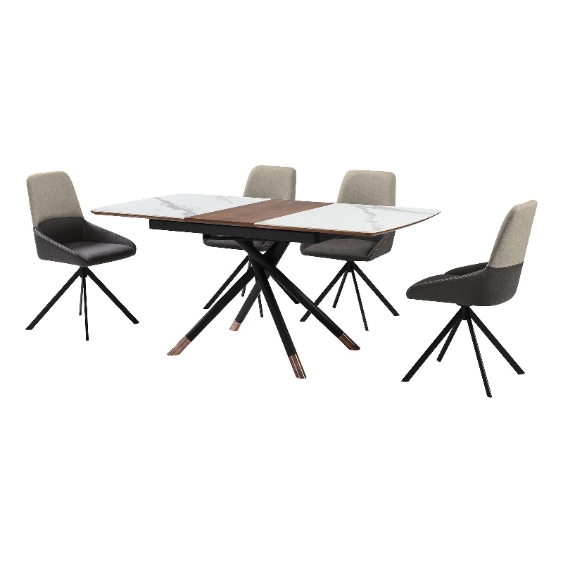 Alora Maverick 5 Piece Extendable Dining Set with Two-Tone Gray Fabric Chairs