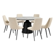 Knox Genesis 7 Piece Dining Set with Stone Top and Beige Faux Leather Chairs