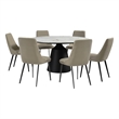 Knox Genesis 7 Piece Dining Set with Stone Top and Taupe Gray Faux Leather Chair