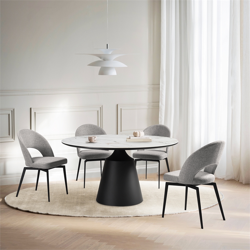 Knox Lucia 5 Piece Dining Set with Stone Top and Gray Fabric Chairs