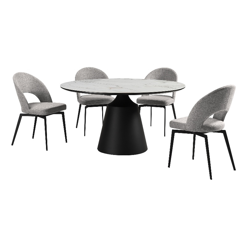 Knox Lucia 5 Piece Dining Set with Stone Top and Gray Fabric Chairs