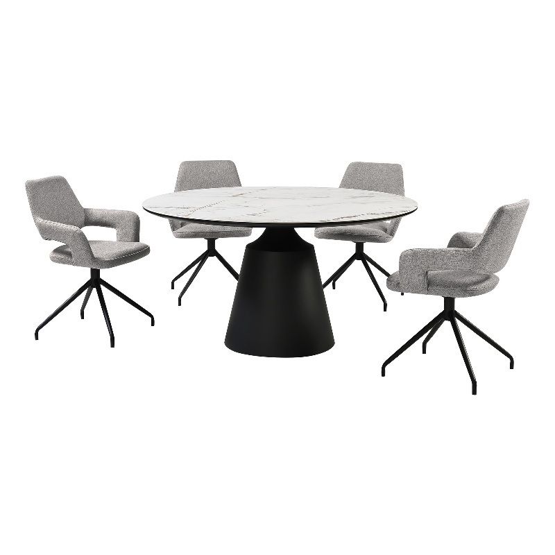 Knox Penny 5 Piece Dining Set with Stone Top and Gray Fabric Chairs