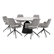 Knox Penny 7 Piece Dining Set with Stone Top and Gray Fabric Chairs