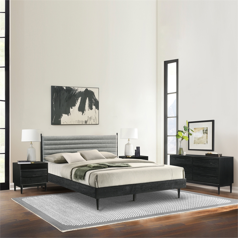 Artemio King 4 Piece Wood Bedroom Set in Black Finish