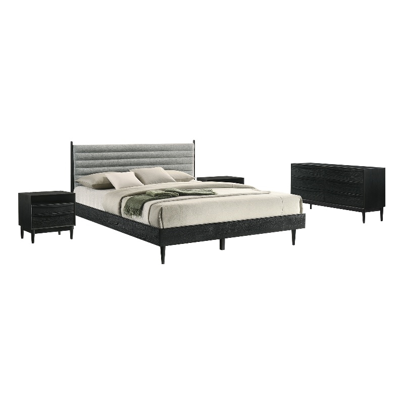 Artemio King 4 Piece Wood Bedroom Set in Black Finish