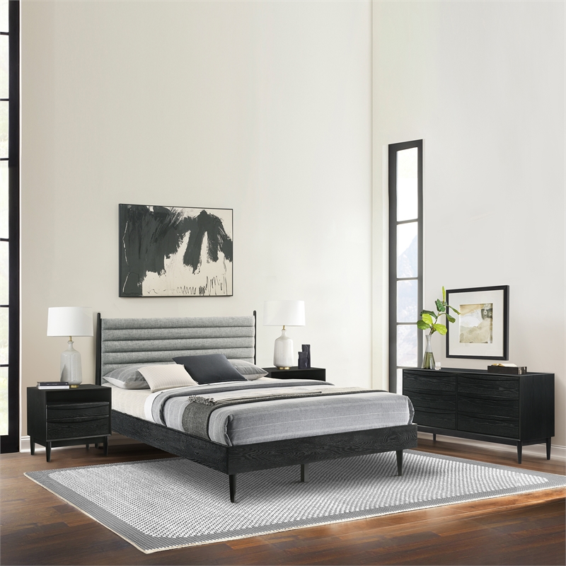 Artemio Queen 4 Piece Wood Bedroom Set in Black Finish