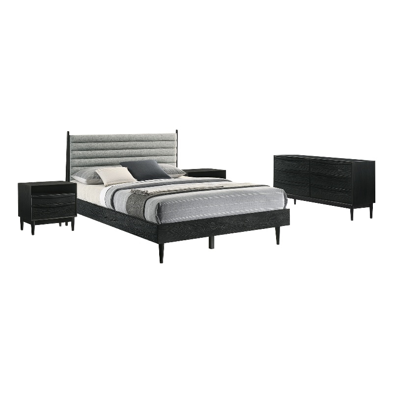 Artemio Queen 4 Piece Wood Bedroom Set in Black Finish