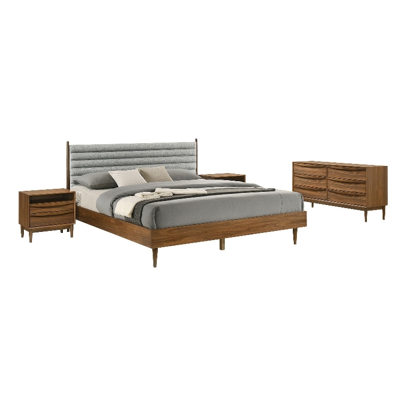 Artemio King 4 Piece Wood Bedroom Set in Walnut Finish