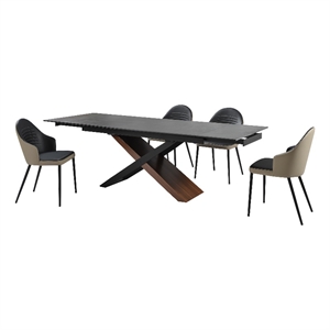 Milena Rocco 5 Piece Extendable Dining with Gray and Black Faux Leather Chairs