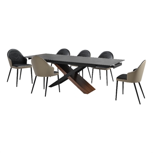 Milena Rocco 7 Piece Extendable Dining with Gray and Black Faux Leather Chairs