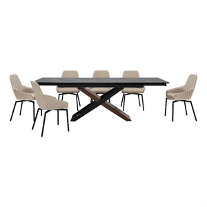 Milena Shilo 7 Piece Extendable Dining Set with Champagne Faux Leather Chairs