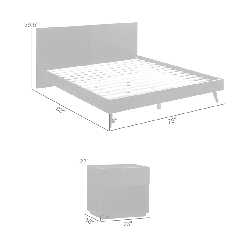 Petra King 3 Piece Wood Bedroom Set in Black Finish